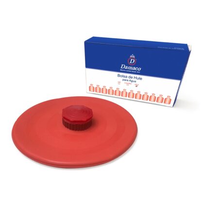Bolsa redonda de hule natural para agua fría o hielo color rojo marca Damaco con caja