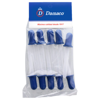Bolsa con 10 goteros de plástico con bulbo de hule color azul Damaco